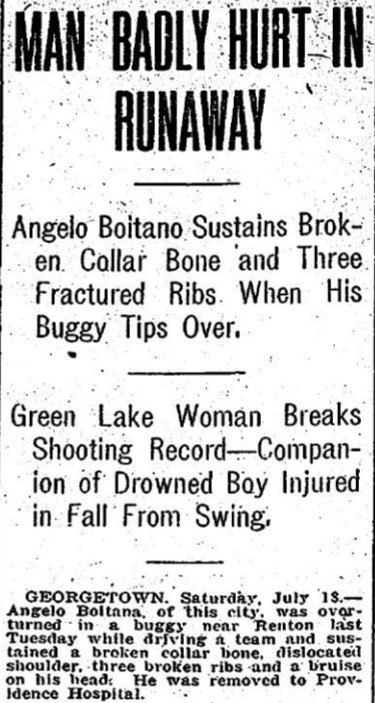 July 19, 1908 article in The Seattle Times on buggy accident that injured Boitano