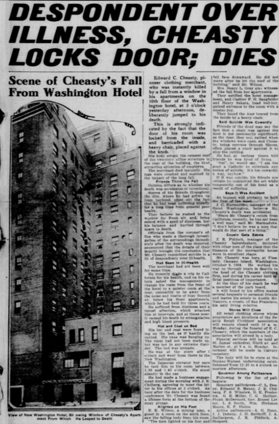 Seattle Star article on death of E.C. Cheasty