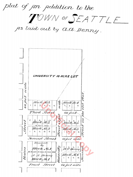 Plat of an Addition to the Town of Seattle as Laid Out by A.A. Denny, November 16, 1861