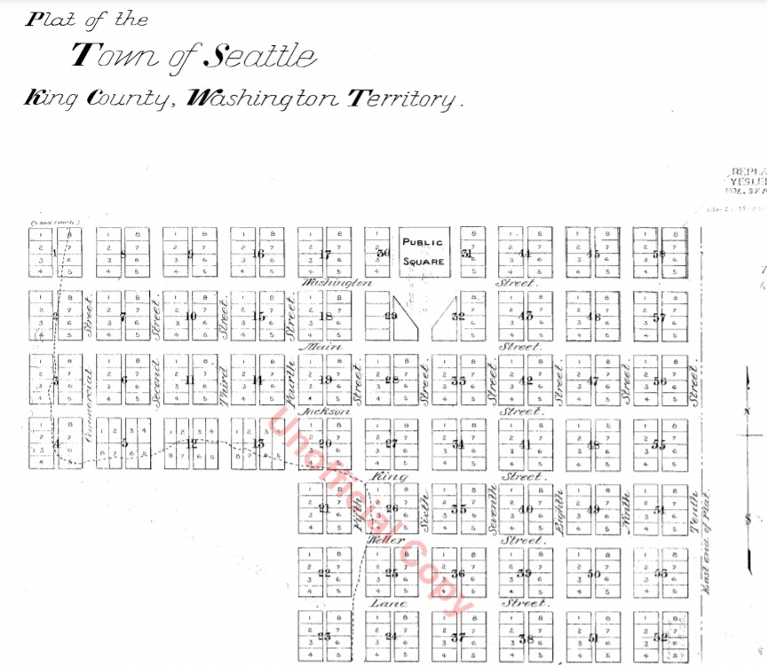 Plat of the Town of Seattle, King County, Washington Territory, May 23, 1853, by David Swinson Maynard