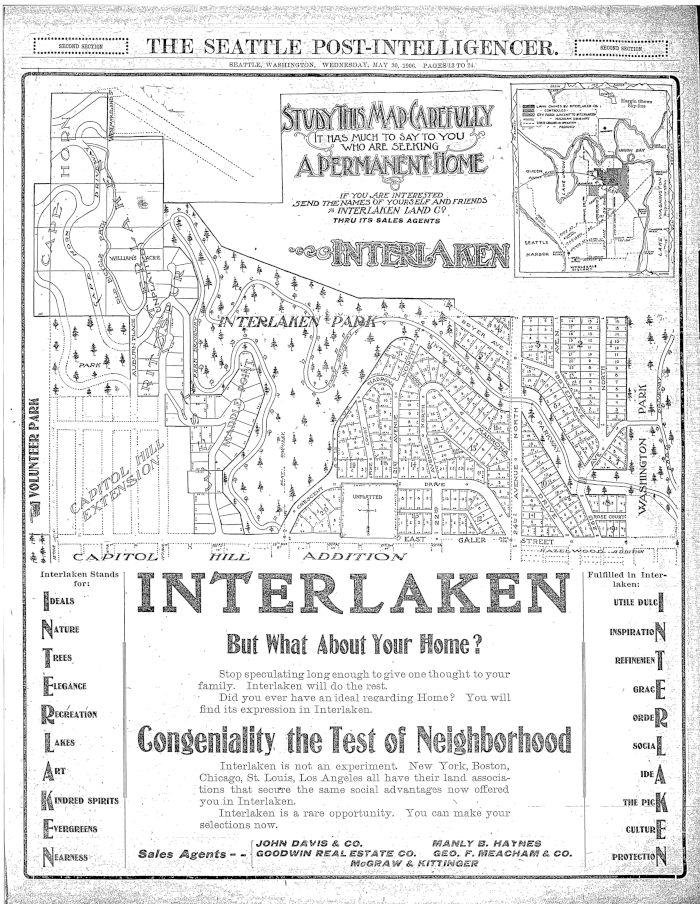 Advertisement for Interlaken in the Seattle Post-Intelligencer, May 30, 1906