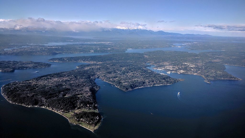 Aerial view of Bainbridge Island from the southeast