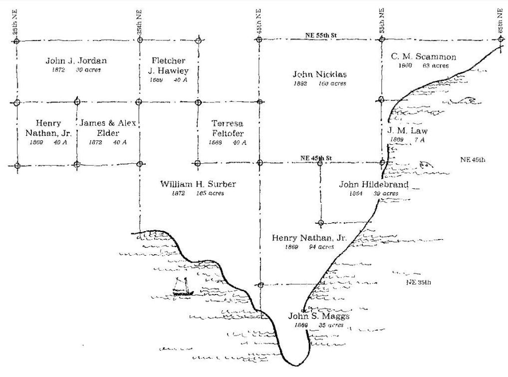 Map of land claims in what is now Laurelhurst, Seattle