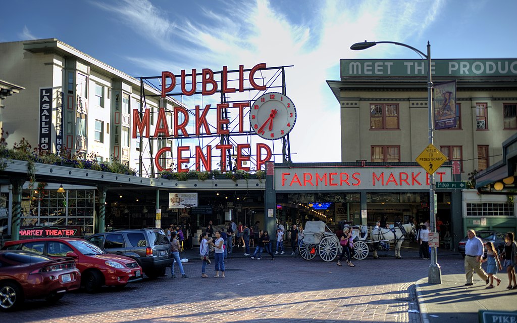 Pike Place Market entrance, corner of Pike Street and Pike Place, 2012