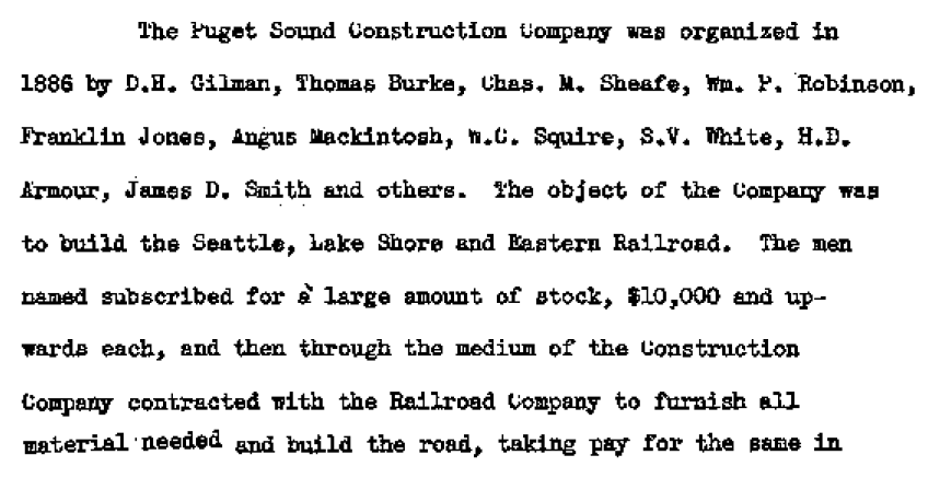 Paragraph on establishment of Puget Sound Construction Company in 1886