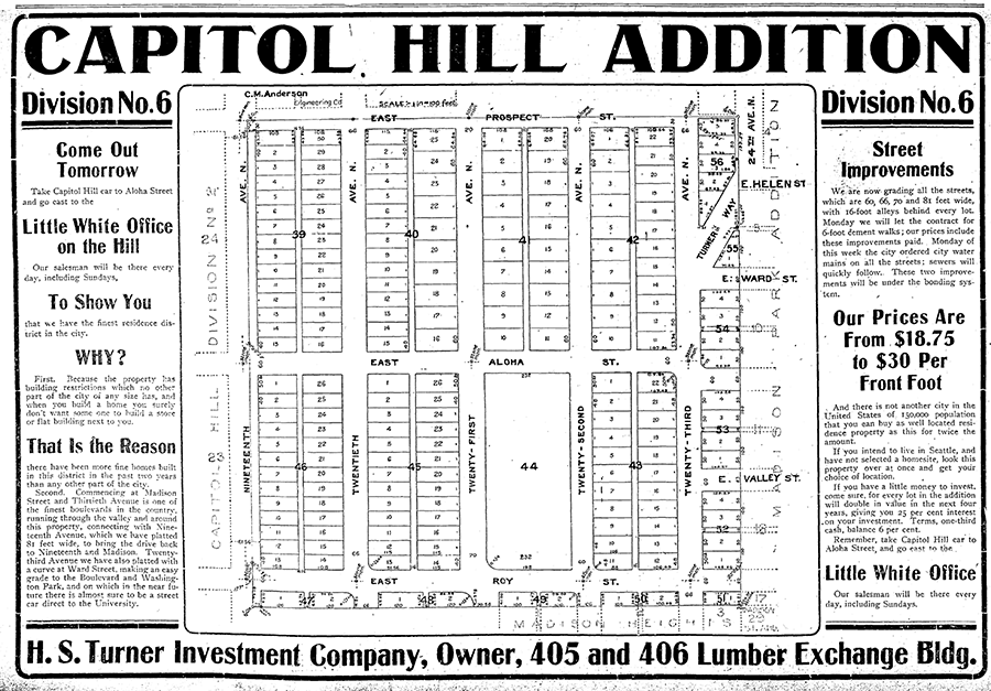 Advertisement for Capitol Hill Addition Division No. 6 in October 28, 1905, issue of The Seattle Times