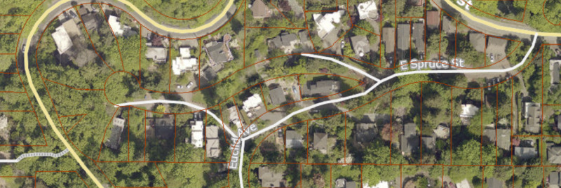 Portion of King County Parcel Viewer showing E Spruce Street right-of-way from Lake Dell Avenue to E Alder Street along with Euclid Avenue