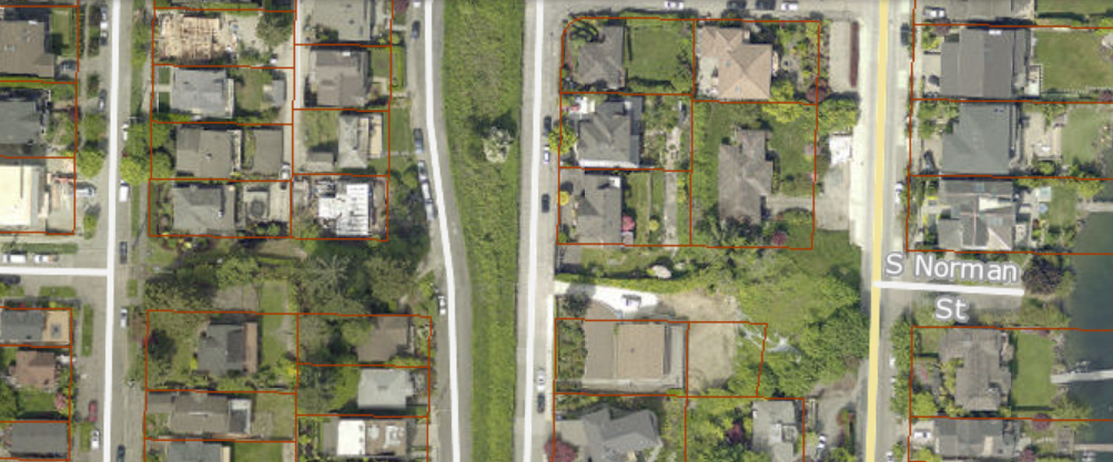 King County Parcel Viewer showing S Norman Street from 33rd Avenue S to Lake Washington