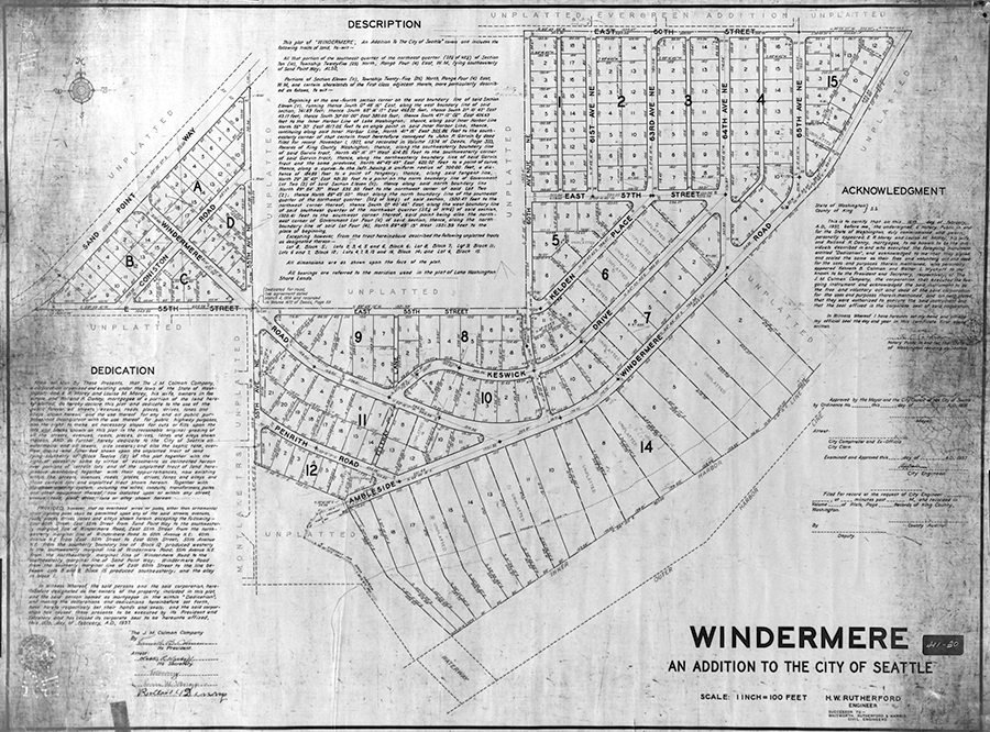 Plat of Windermere, an Addition to the City of Seattle, 1937