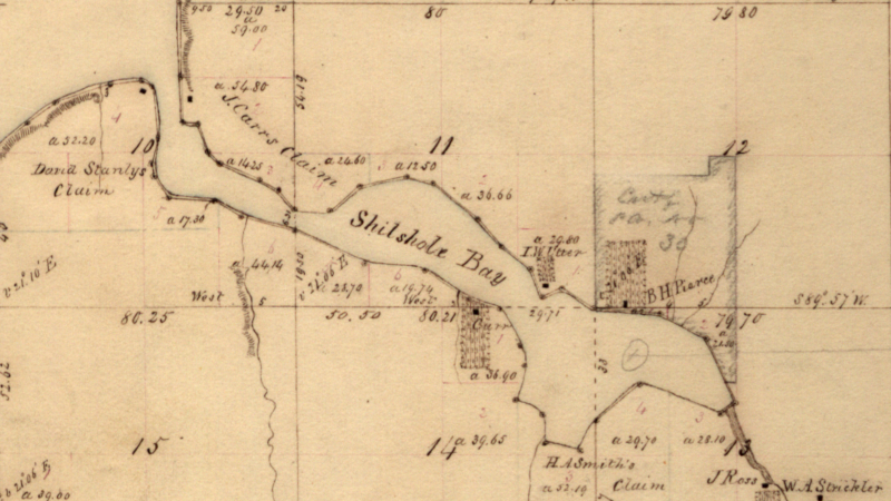 Section of Map of Township № 25 North, Range № 3 East of the Willamette Meridian, 1855, showing Salmon Bay labeled as Shilshole Bay