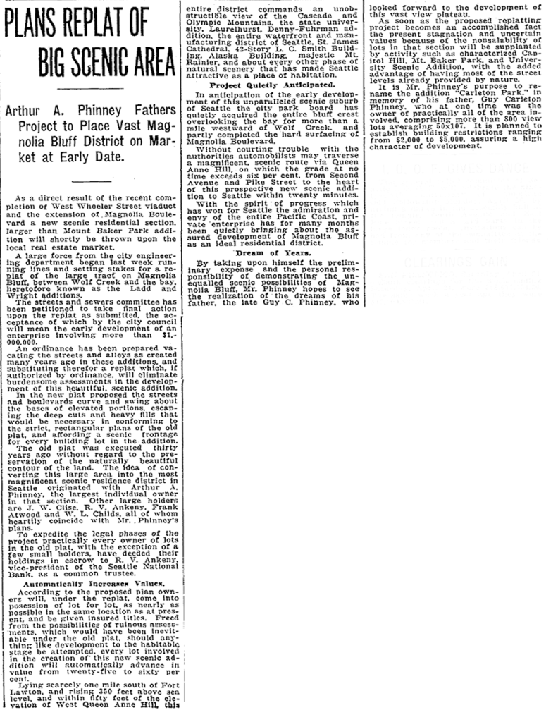 Article on Carleton Park, Seattle Times, April 25, 1915