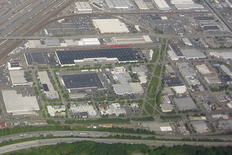 Aerial view of Industrial District with S Industrial Way at center right