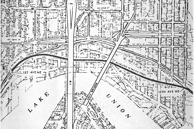 Map showing proposed realignment of NE Pacific Street