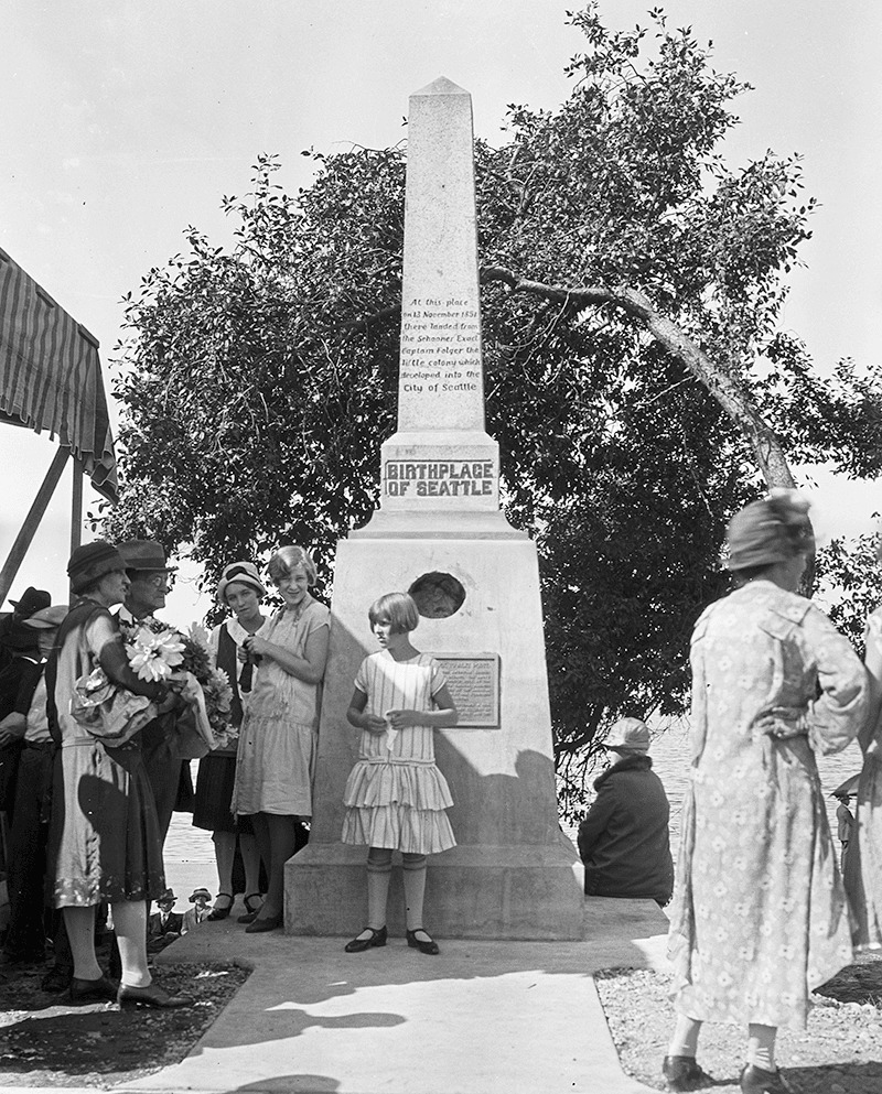 Birthplace of Seattle monument, 1926. Courtesy of the Seattle Municipal Archives, Identifier 46980