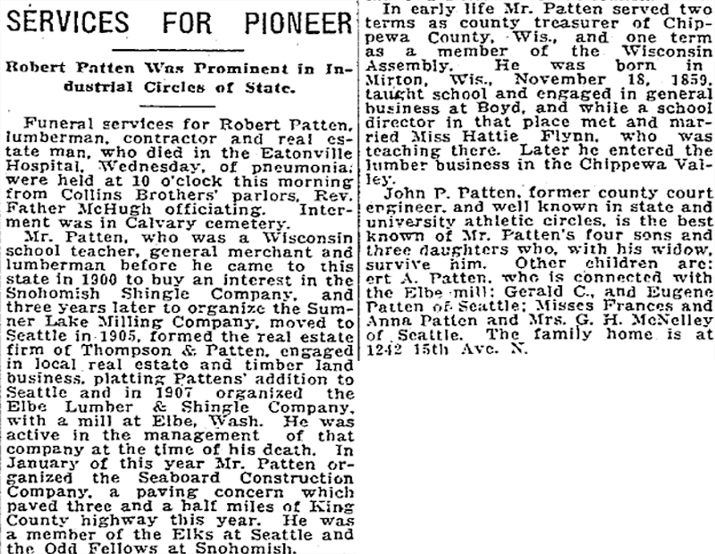 Obituary of Robert James Patten, The Seattle Times, October 6, 1919