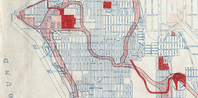 Map of proposed West Seattle Parkway, cropped from a 1928 map of Seattle's park system