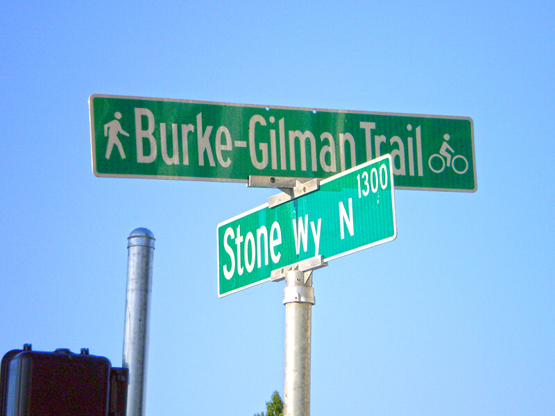 Signs at corner of Burke-Gilman Trail and Stone Way N, August 24, 2009