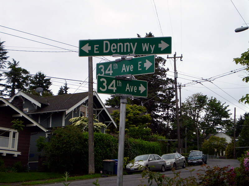 Signs at corner of 34th Avenue and E Denny Way, May 29, 2010