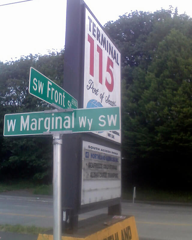 Sign at corner of SW Front Street and W Marginal Way SW, May 20, 2013