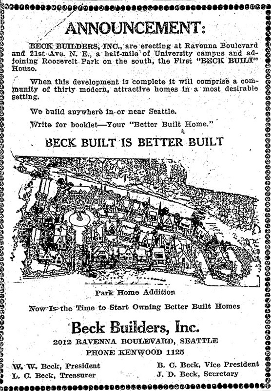 Park Home Addition Ad, The Seattle Times, April 30, 1923