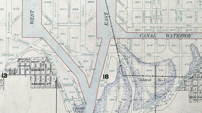 Portion of 1895 plat of Seattle Tide Lands showing Spokane Avenue, now Spokane Street