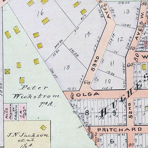 The Peter Wickstrom tract in Baist's 1912 atlas of Seattle