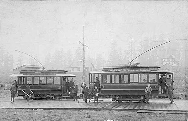 Rainier Avenue Electric Railway streetcars at Columbia station, 1891