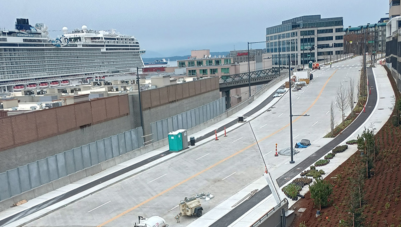 Elliott Way, spring 2023, looking north