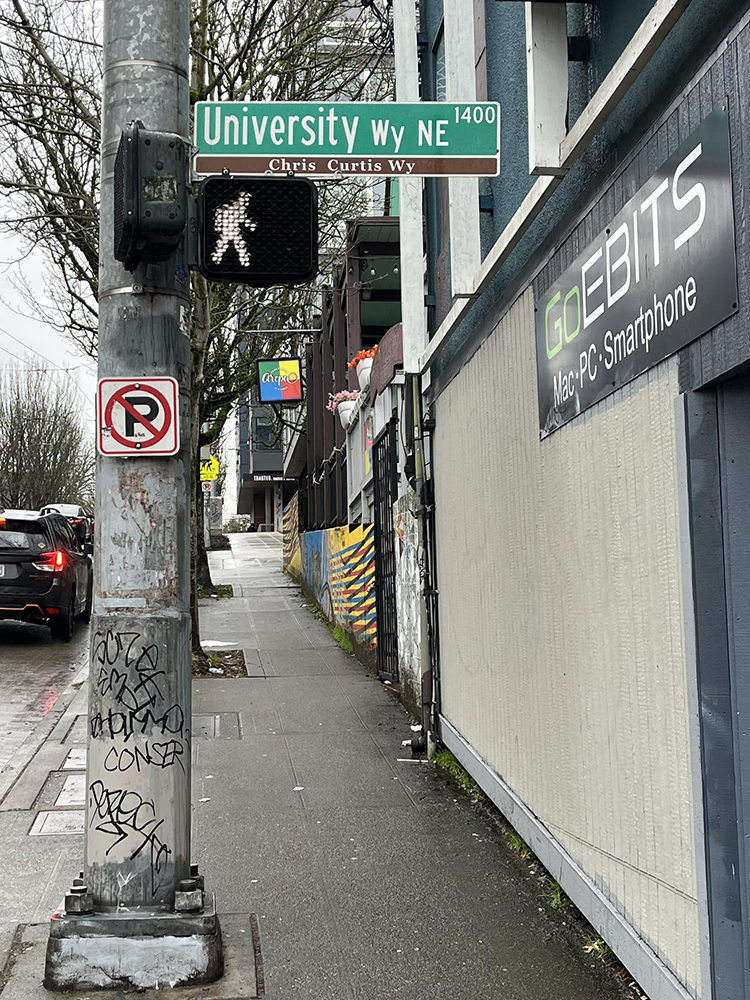 Chris Curtis Way sign, University Way NE, Seattle