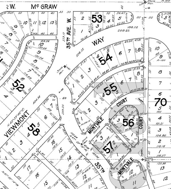 Portion of plat of Carleton Park showing original course of Montvale Court W