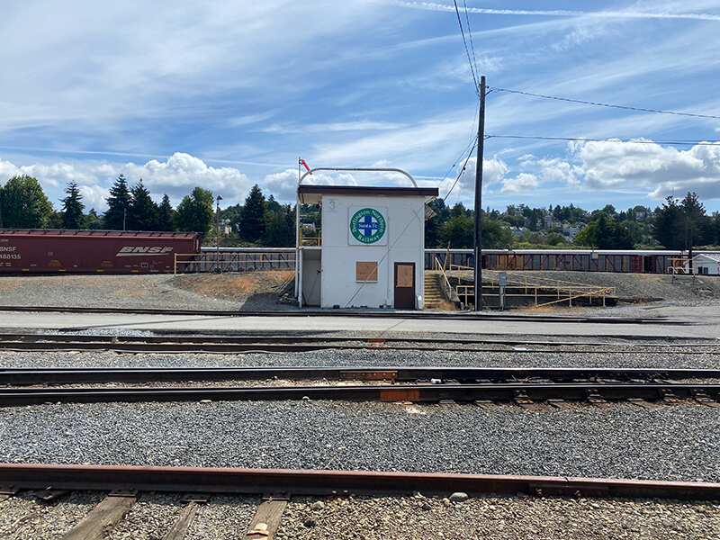 Boarded-up building at Balmer Yard