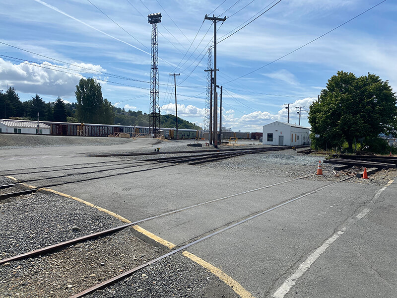 Boarded-up building at Balmer Yard