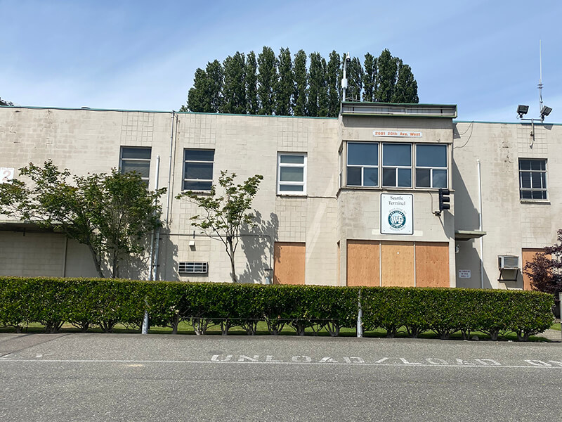 Boarded-up building at Balmer Yard