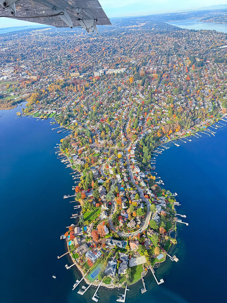 An aerial view of Laurelhurst looking northwest from just southeast of Webster Point