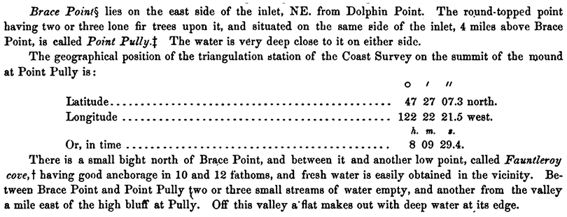 Excerpt from the U.S. Coast Survey report mentioning Brace Point